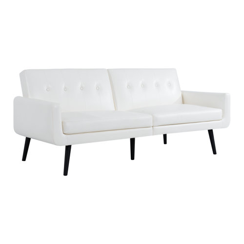 Naomi Home 33.82" Leather Futon Sofa, Convertible Couch Bed, Split Back